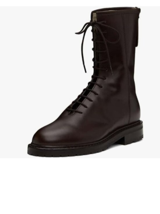 XYD Shoes - XYD Burgundy Women Girls Lug Sole Stacked Chunky Heel Front Lace Up Combat Boots